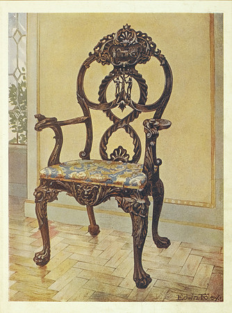 Carved early Chippendale chairman's chair. Property of Mrs. Storr, Edenbridge, ca. 1735.